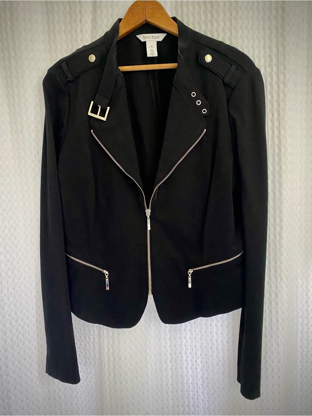 NWOT White House Black Market Black Moto Zip Jacket with Goldtone Hardware